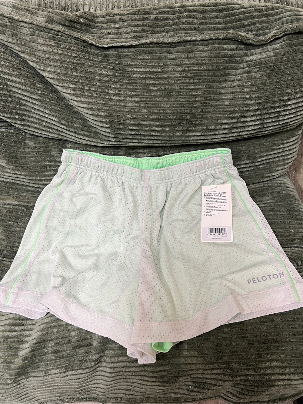 Lululemon x Peloton Light Mint Athletic Mesh Shorts with Neon Trim
